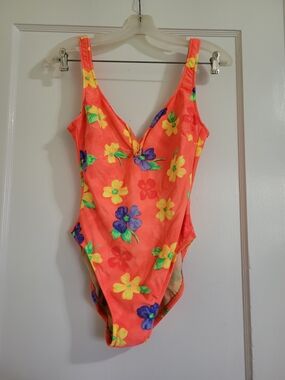 Vintage Neon Orange Coral Key One-Piece Swimsuit
